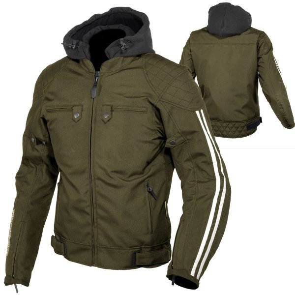 ENFORCER OLIVE protective motorcycle hoodie CE cotton fleece aramid reinforced riding hoodie by Maxler Motosport