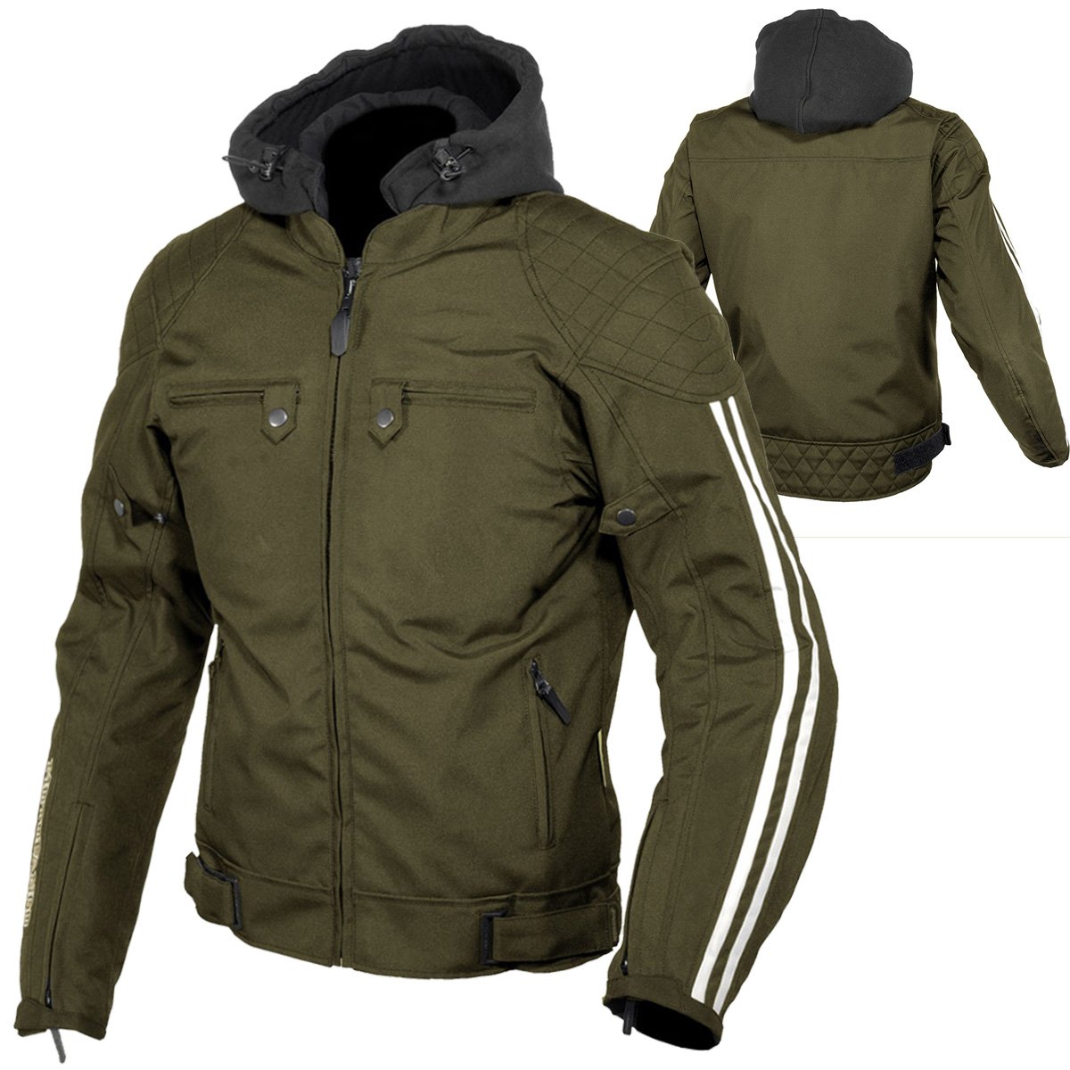 ENFORCER OLIVE protective motorcycle hoodie CE cotton fleece aramid reinforced riding hoodie by Maxler Motosport