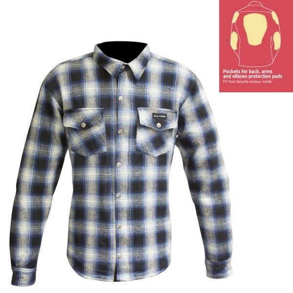 MFS 008 flannel shirts wholesale heavy cotton aramid reinforced motorcycle riding overshirt by Maxler Motosport