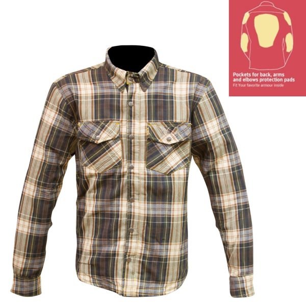 MFS 010 flannel shirt manufacturer heavy cotton aramid reinforced riding overshirt by Maxler Motosport