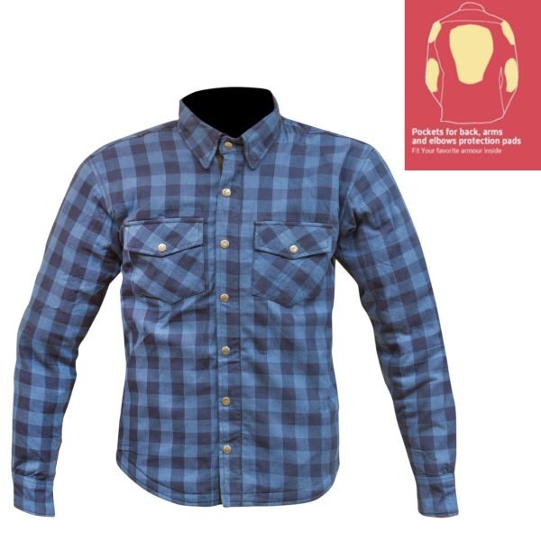 MFS 006 private label flannel shirts heavy cotton aramid reinforced motorcycle riding overshirt by Maxler Motosport