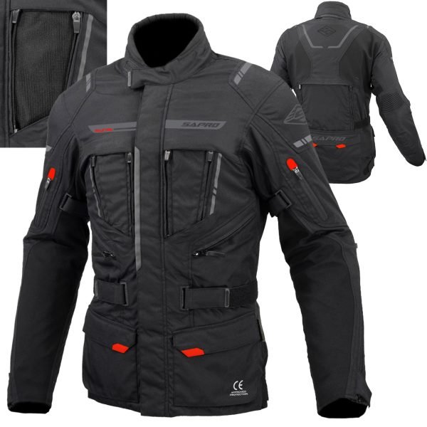 INDUCTION BLK RED OEM long textile motorcycle jacket B2B touring manufacturer Maxler Motosport