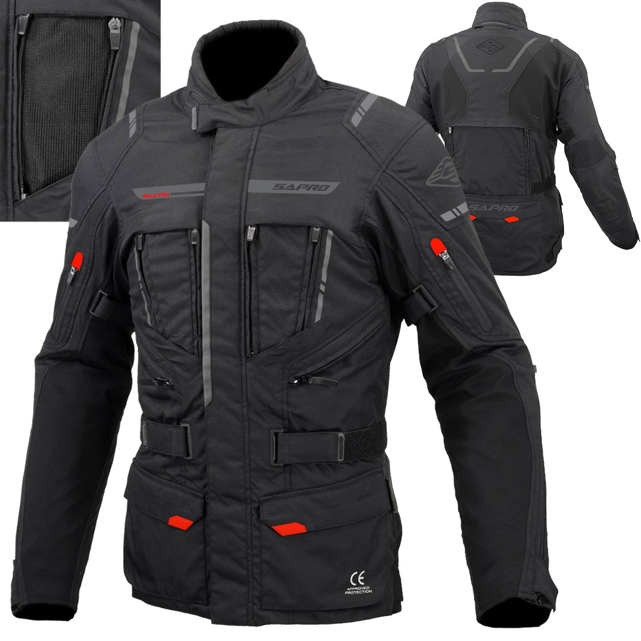 INDUCTION BLK RED OEM long textile motorcycle jacket B2B touring manufacturer Maxler Motosport