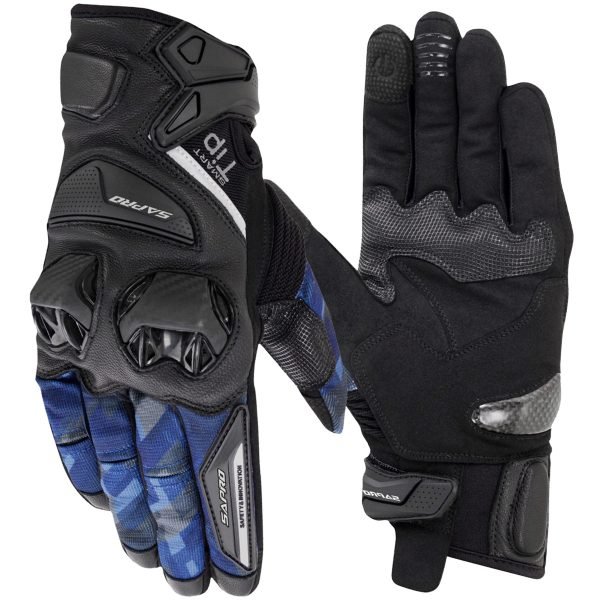WHEELIE BLK BLUE classic leather biker gloves air mesh perforated leather motorcycle gloves Maxler Motosport