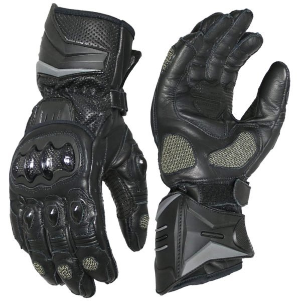 long cuff motorcycle leather gloves perforated leather biker gloves black motorcycle riding gloves