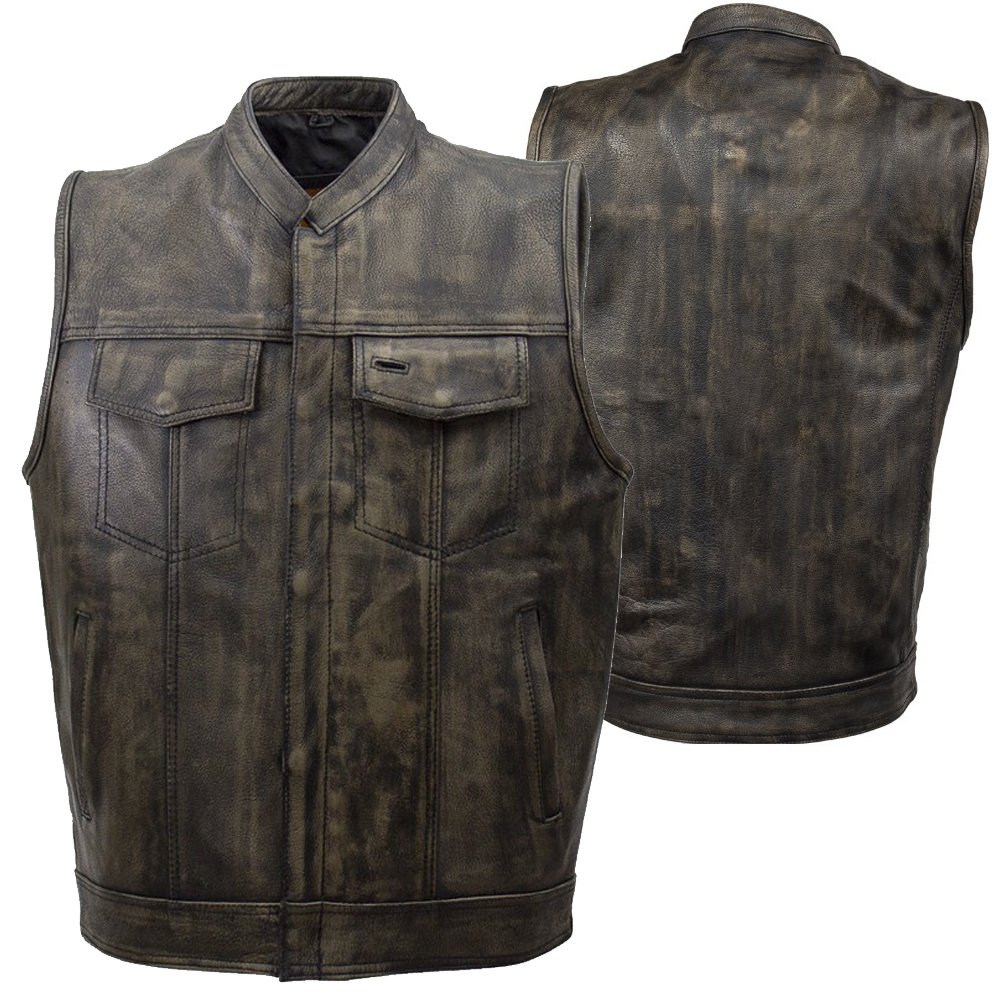 PW-8050 cowhide motorcycle vest wholesale OEM bulk leather biker vest supplier