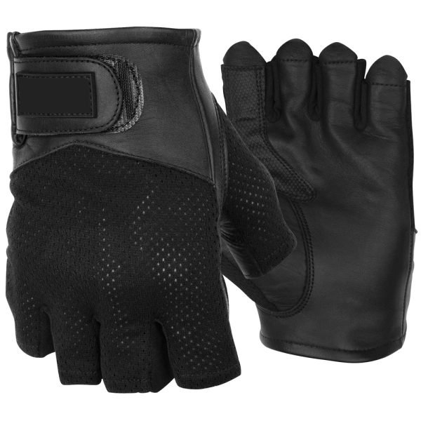 POLAR leather short finger motorcycle gloves air mesh riding gloves with reinforced palm and adjustable wrist strap