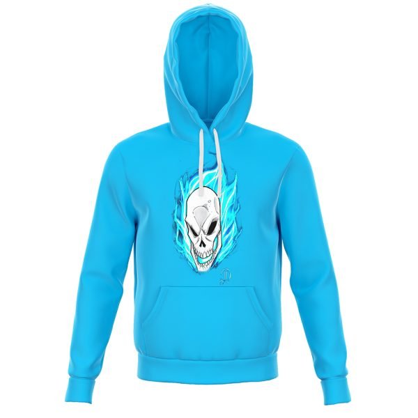 custom hoodies OEM supplier blue flaming skull graphic pullover hoodie manufacturer PT-H-0058