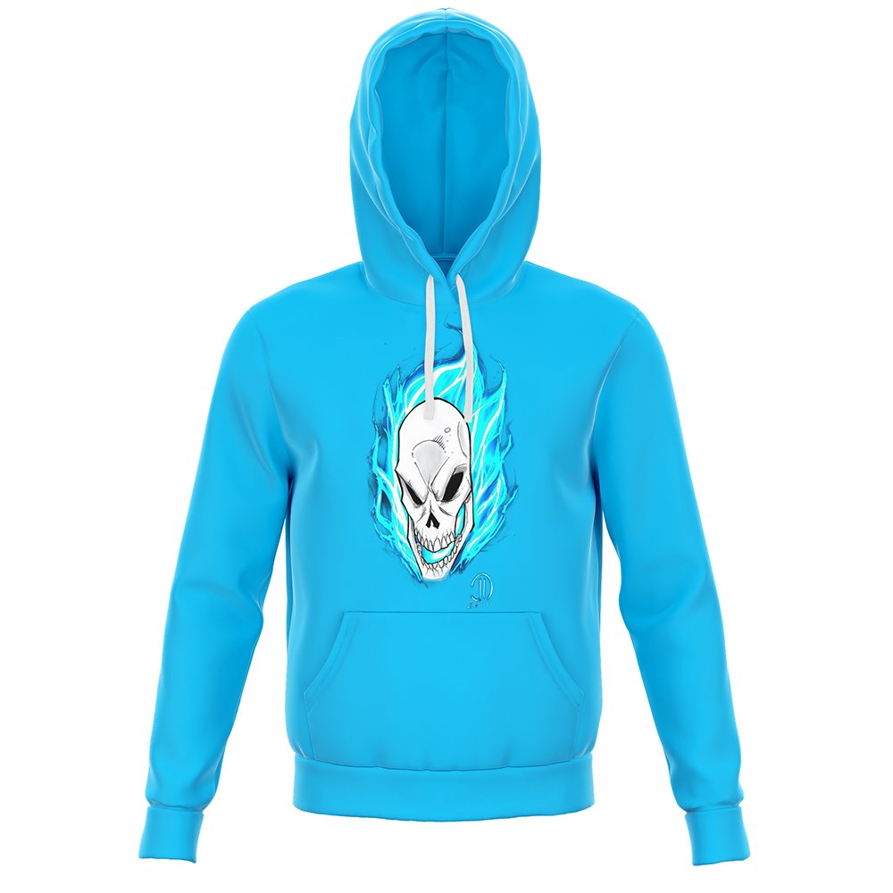 custom hoodies OEM supplier blue flaming skull graphic pullover hoodie manufacturer PT-H-0058