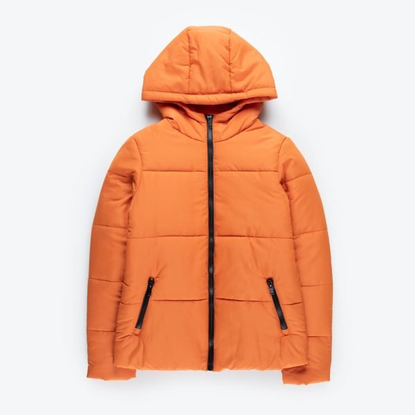 PT-MPJ-0030 custom winter puffer jacket red black polyester quilted hooded insulated OEM private label bulk