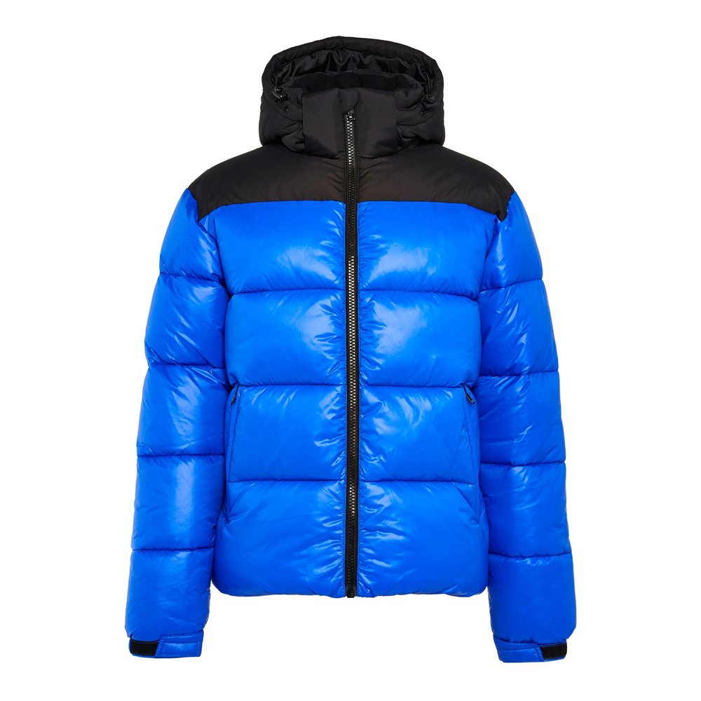 OEM puffer jacket manufacturer red black polyester quilted hooded winter jacket private label bulk production
