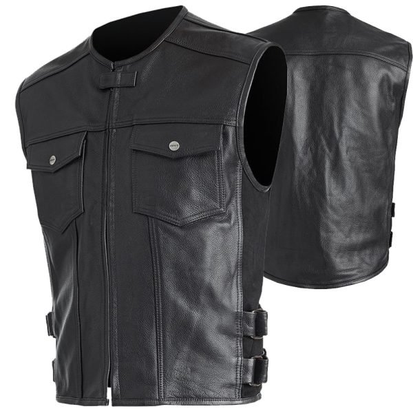 PW-8011 motorcycle leather vest exporters OEM bulk leather biker vest