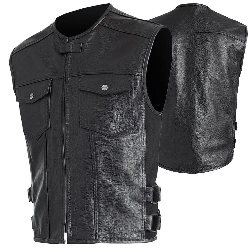 PW-8011 motorcycle leather vest exporters OEM bulk leather biker vest