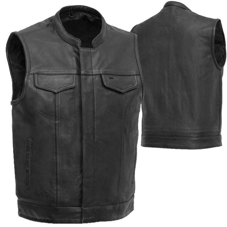 PW-8012 genuine leather biker vest manufacturer OEM bulk leather motorcycle vest