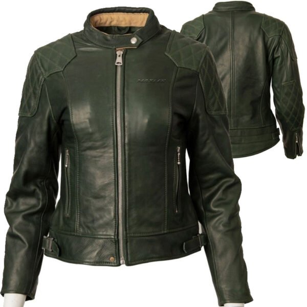 Image ALT AEROVEX GREEN CE armor leather motorcycle jacket OEM cowhide 1.2–1.3mm bulk production CE ready