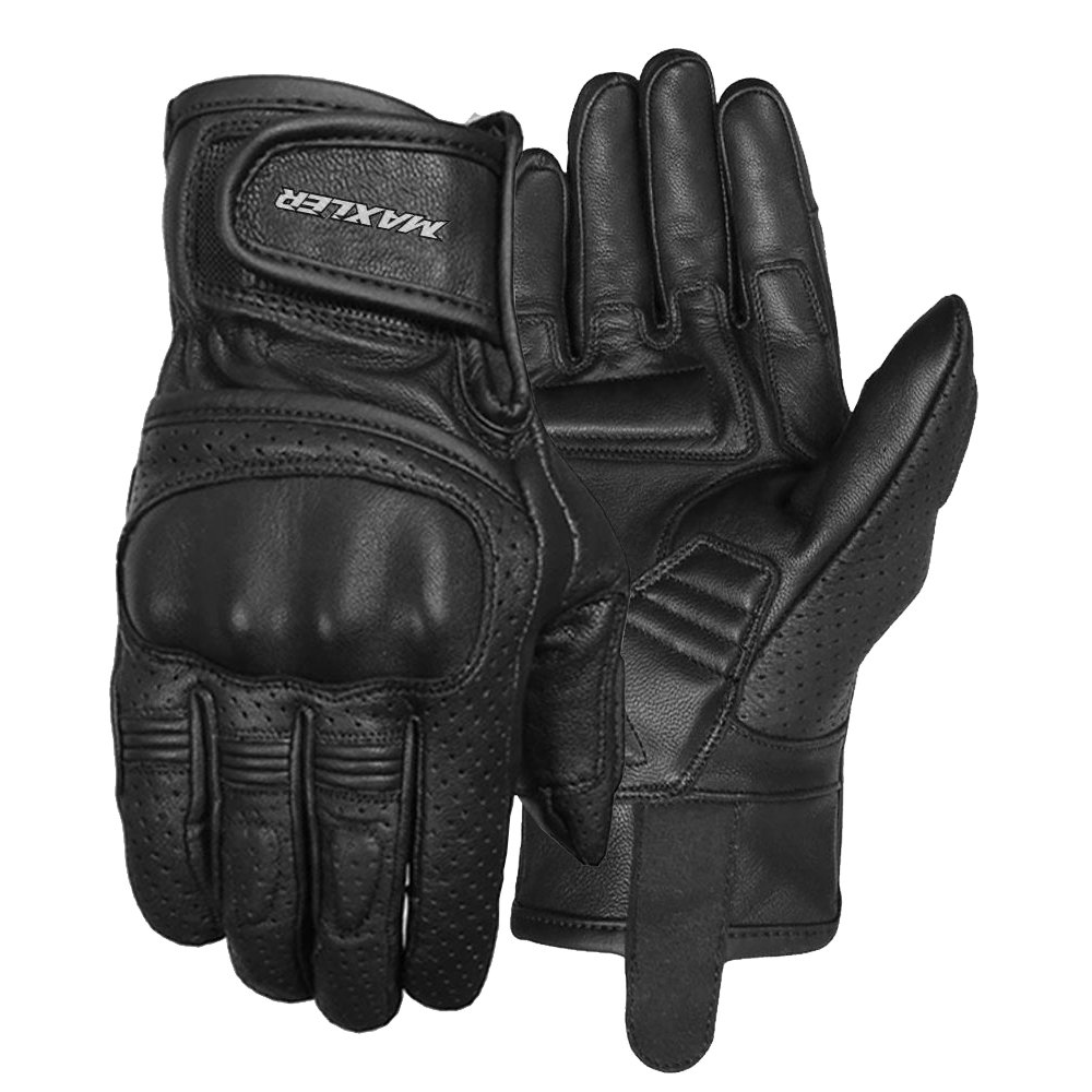 ASCENDRA leather motorcycle riding gloves made from 100% genuine cowhide leather with reinforced knuckle protection by Maxler Motosport