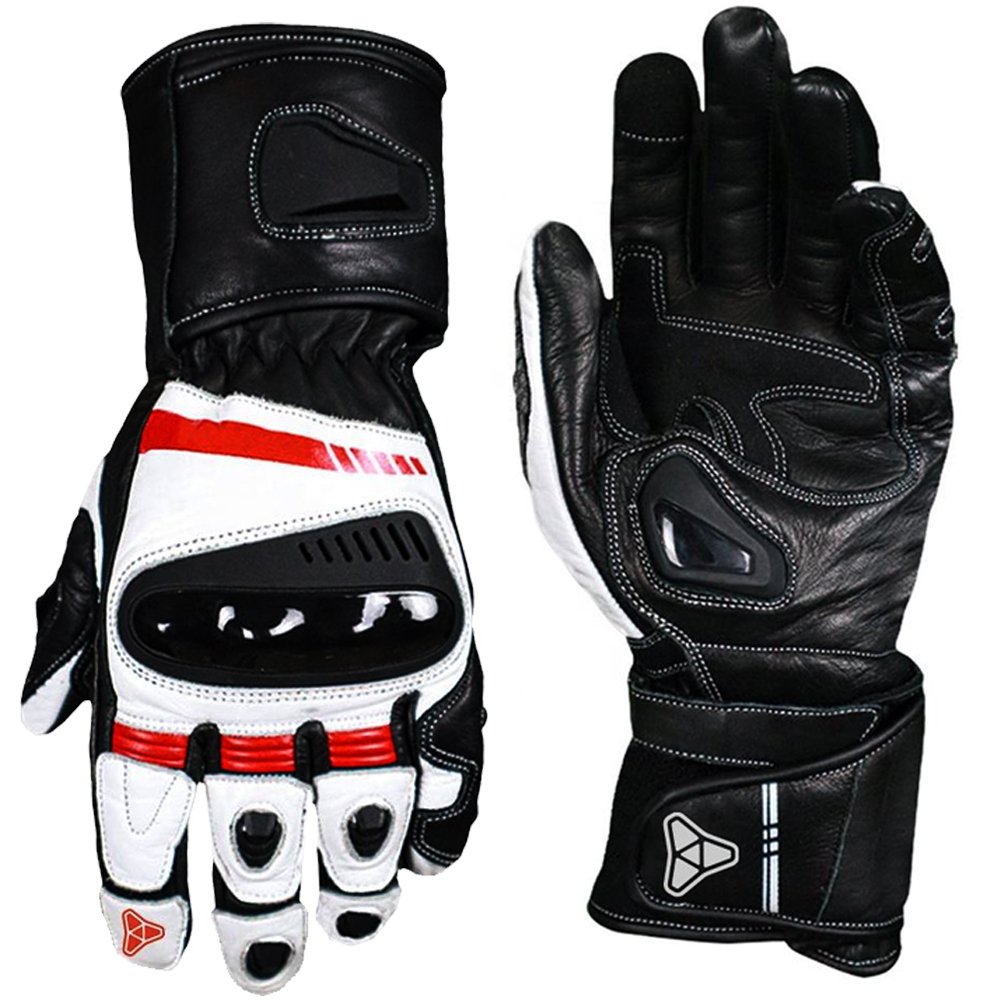 leather motorcycle racing gloves long cuff genuine cowhide armored racing riding gloves