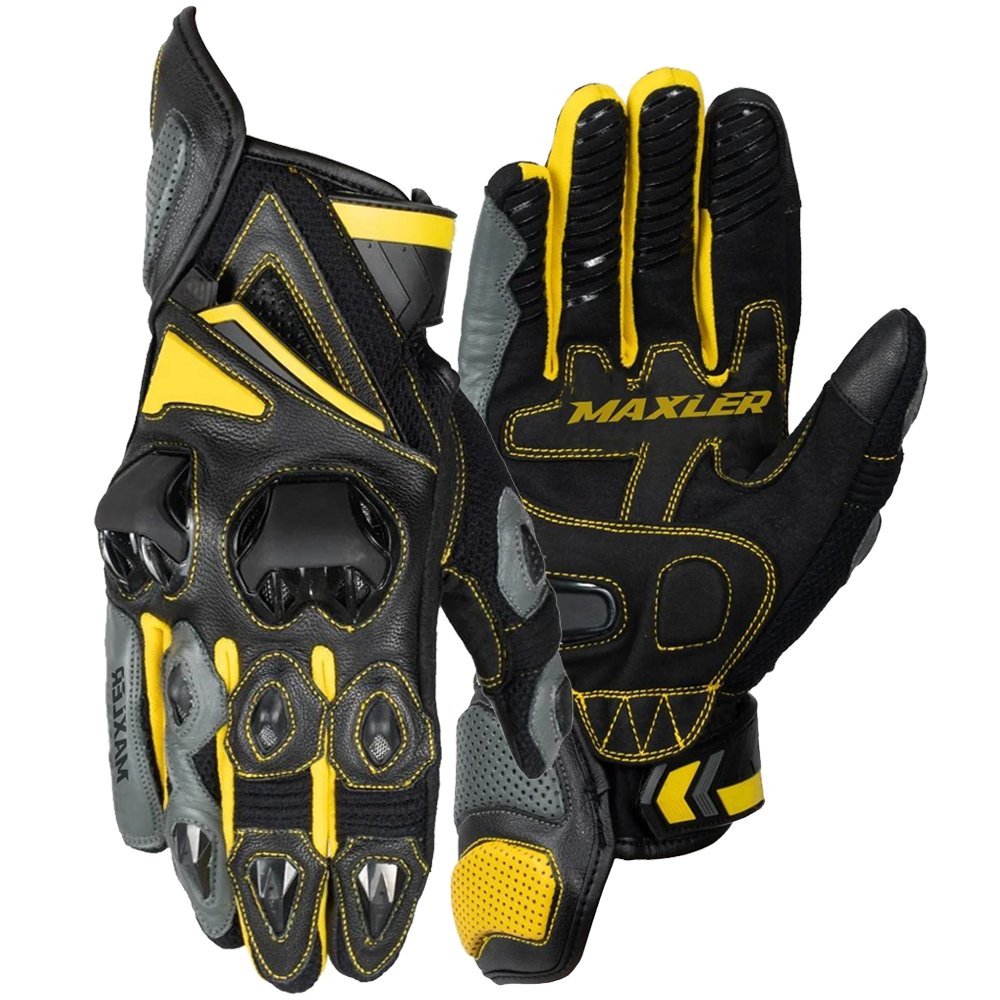 EMBER leather riding gloves motorcycle with perforated leather construction and synthetic leather palm by Maxler Motosport