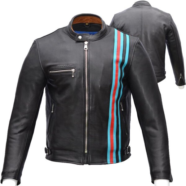 GEARFORGE race fit leather motorcycle jacket cafe racer black racing stripe cowhide OEM CE ready production