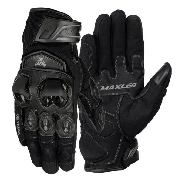 GRAVITY leather street motorcycle gloves with perforated leather ventilation and hard knuckle protection by Maxler Motosport