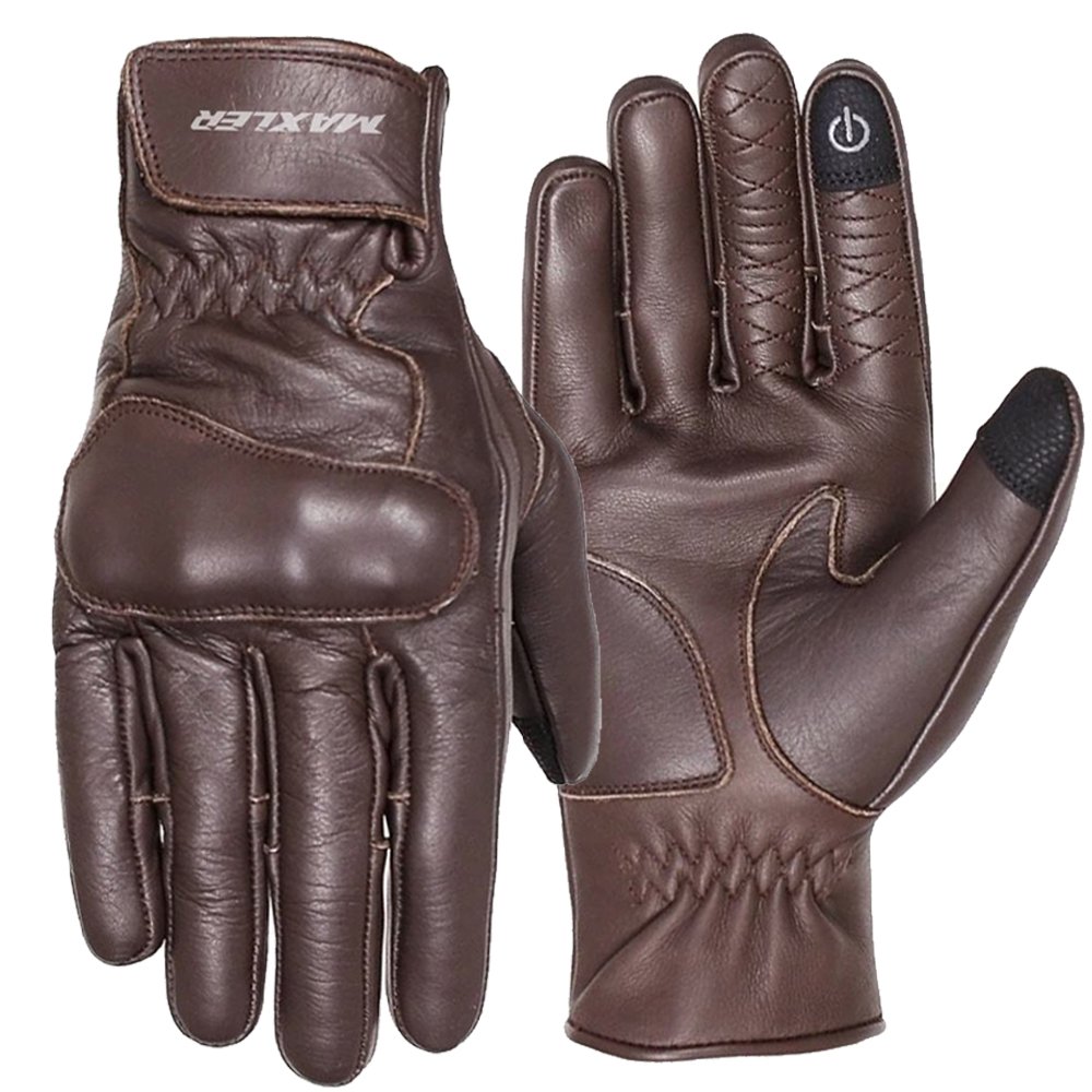 INVOKE motorcycle leather short gloves made from 100% genuine cowhide leather with reinforced palm and touchscreen fingertips by Maxler Motosport