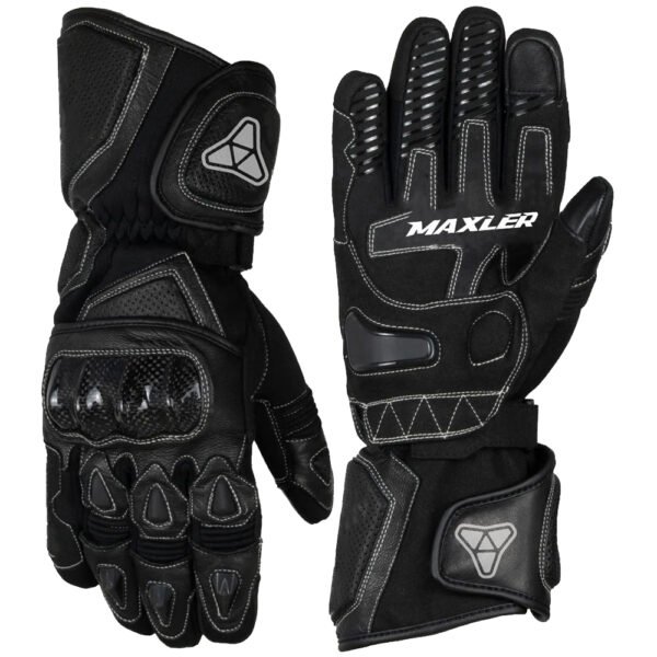 breathable cowhide leather motorcycle gloves perforated leather long gauntlet gloves with carbon knuckle protection