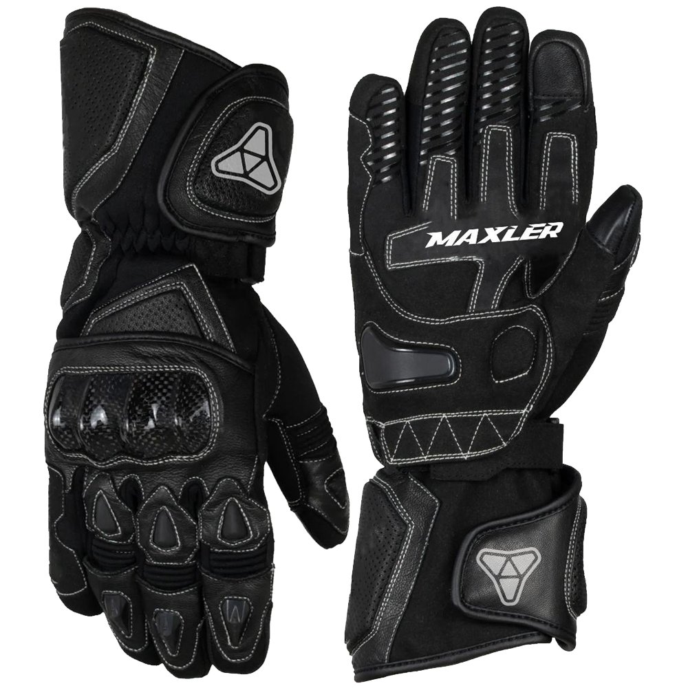 breathable cowhide leather motorcycle gloves perforated leather long gauntlet gloves with carbon knuckle protection