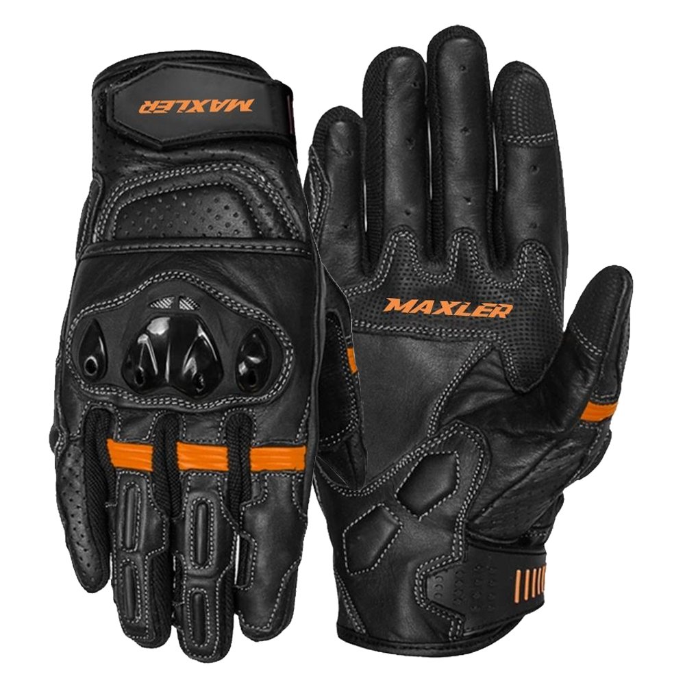 NEXUS short cuff leather motorcycle gloves with perforated leather ventilation and carbon knuckle protection by Maxler Motosport