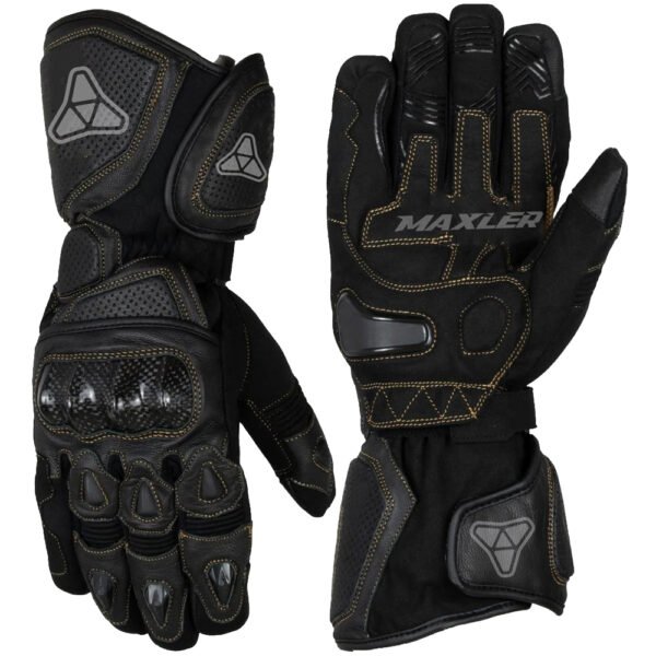 cowhide leather motorcycle gloves manufacturer perforated leather racing gloves with carbon knuckle protection long cuff
