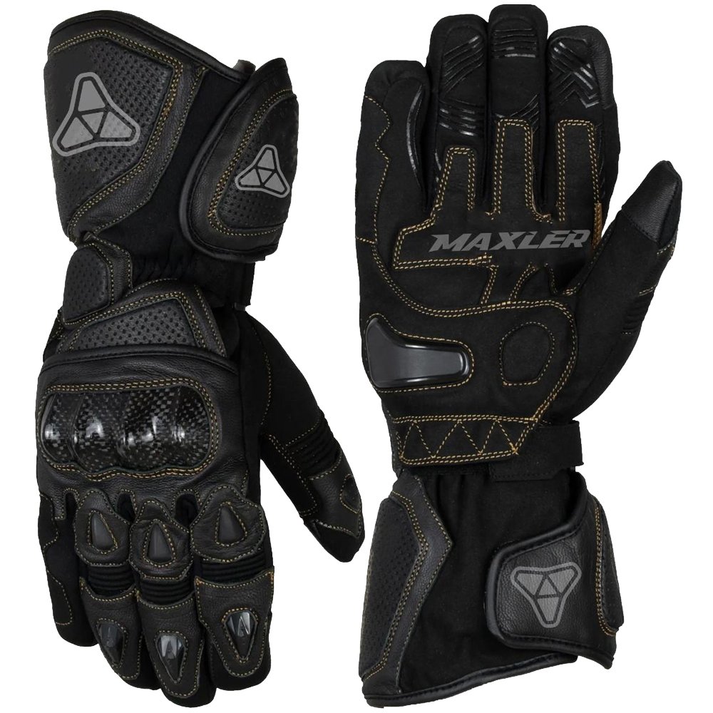 cowhide leather motorcycle gloves manufacturer perforated leather racing gloves with carbon knuckle protection long cuff