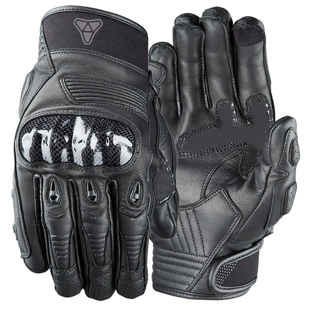 OBSIDIAN protective leather motorcycle gloves perforated riding gloves with knuckle protection by Maxler Motosport