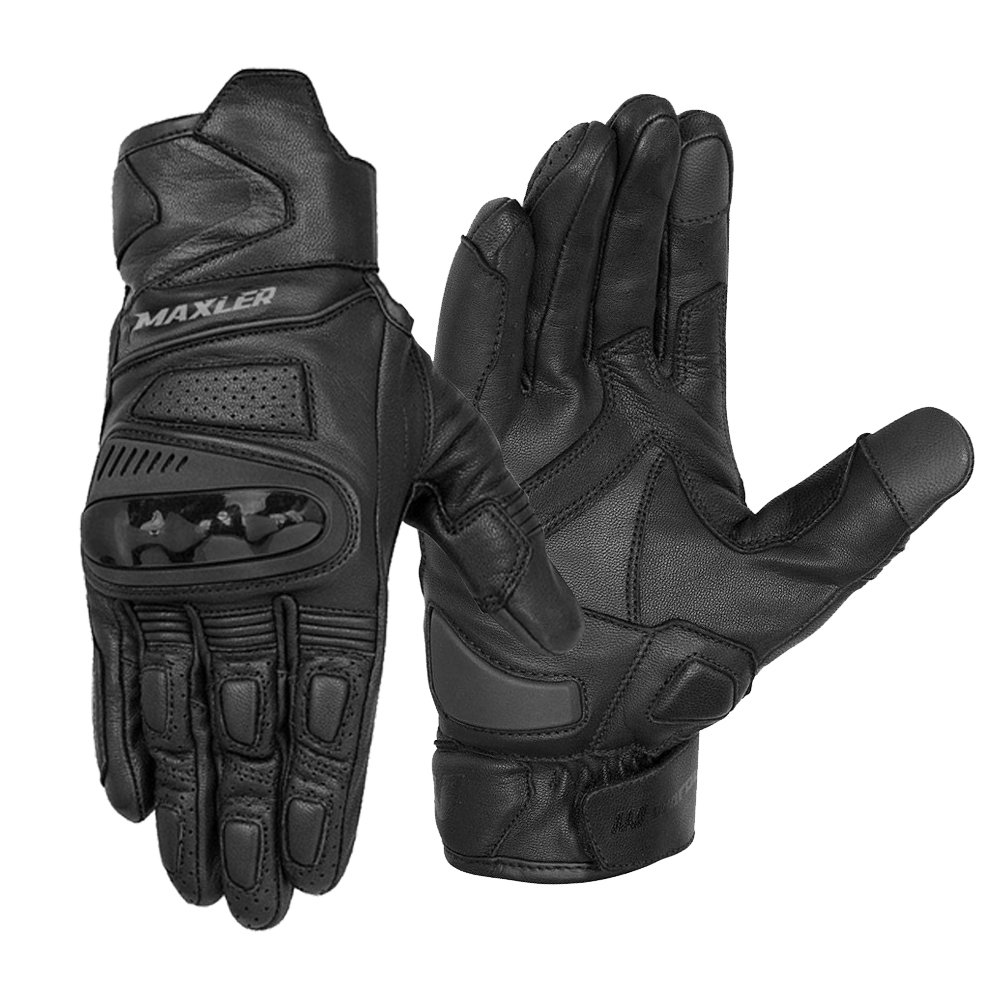 PANTHERA motorbike leather short gloves with hard knuckle protection by Maxler Motosport