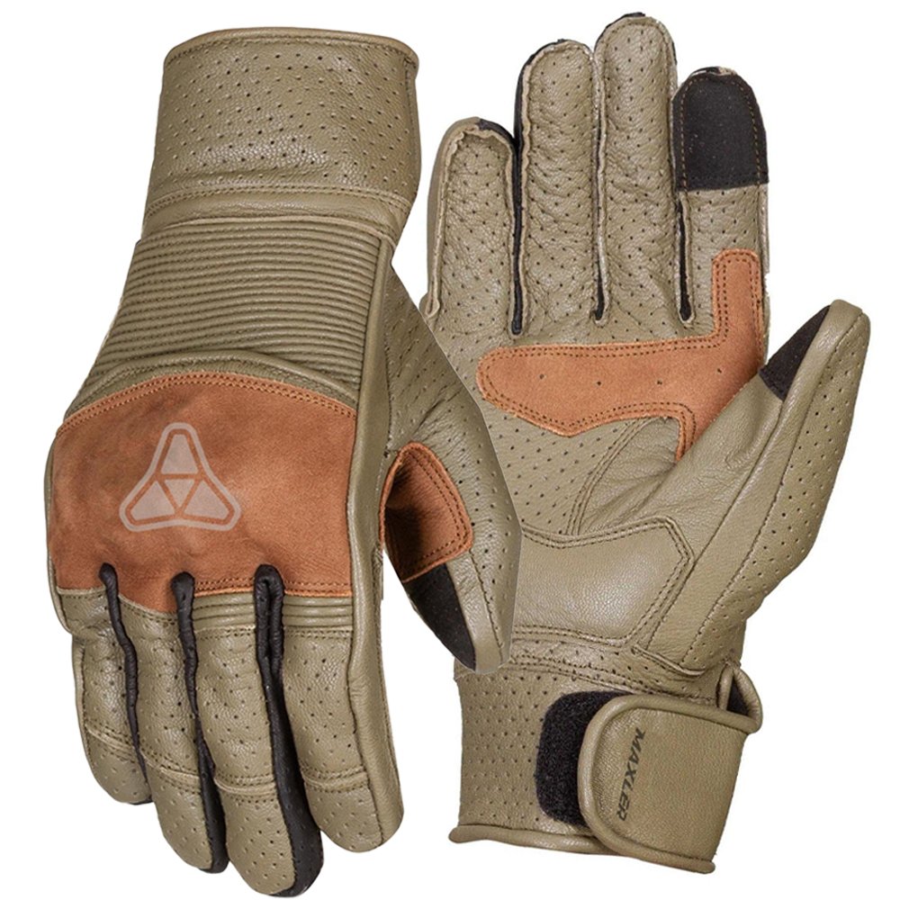 HANTOM Olive Edition custom leather motorcycle gloves perforated leather riding gloves Maxler Motosport