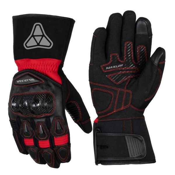 OEM cowhide leather motorcycle gloves supplier with perforated leather panels and synthetic leather palm long cuff riding gloves
