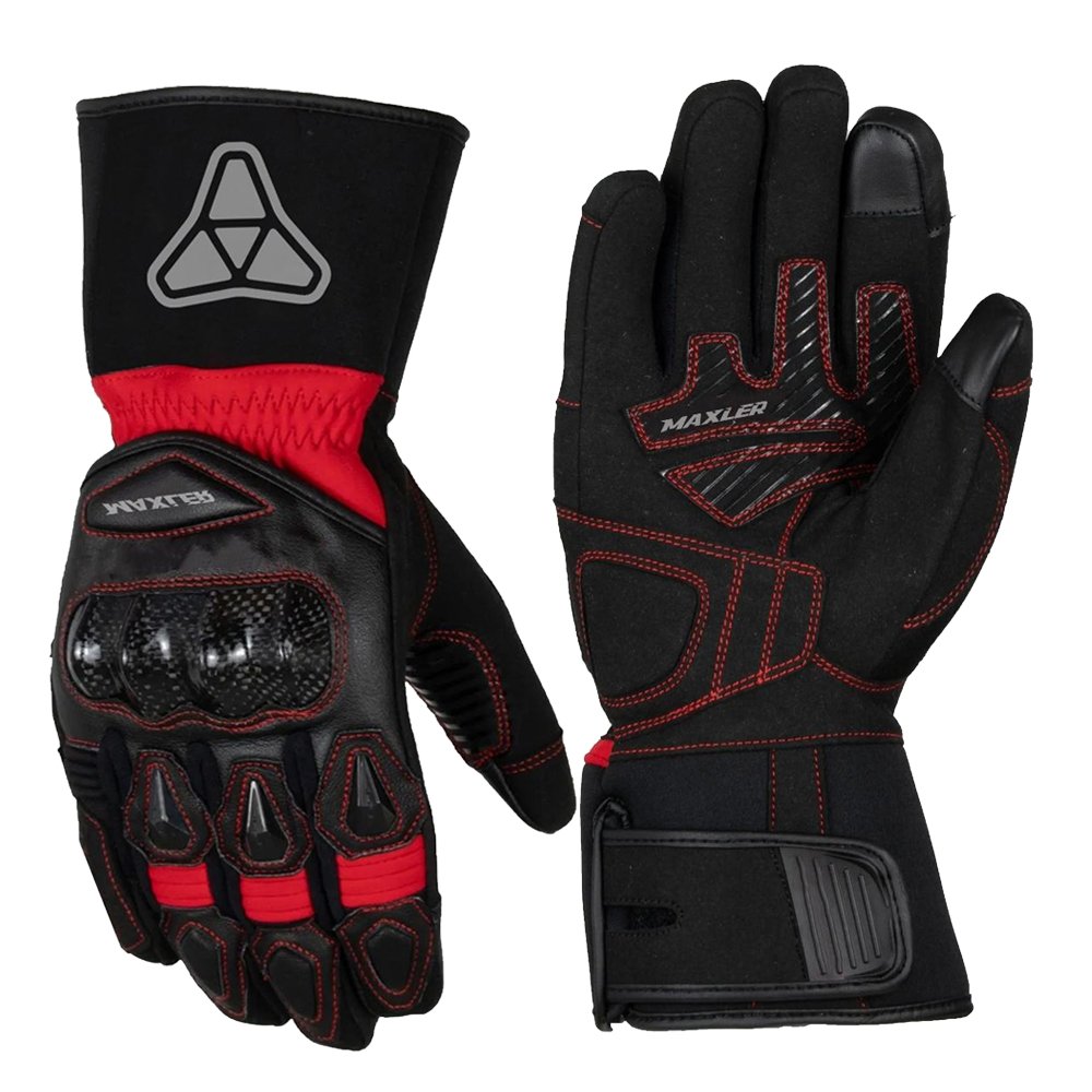 OEM cowhide leather motorcycle gloves supplier with perforated leather panels and synthetic leather palm long cuff riding gloves