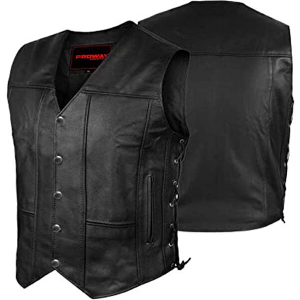 PW-8029 mens leather motorcycle vest wholesale OEM bulk biker vest supplier