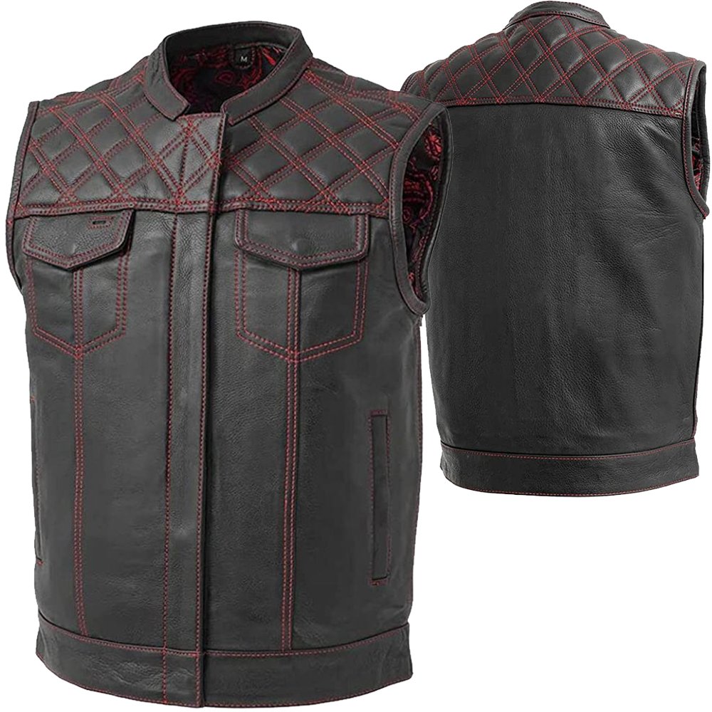 PW-8033 leather motorcycle vest factory OEM bulk production biker vest