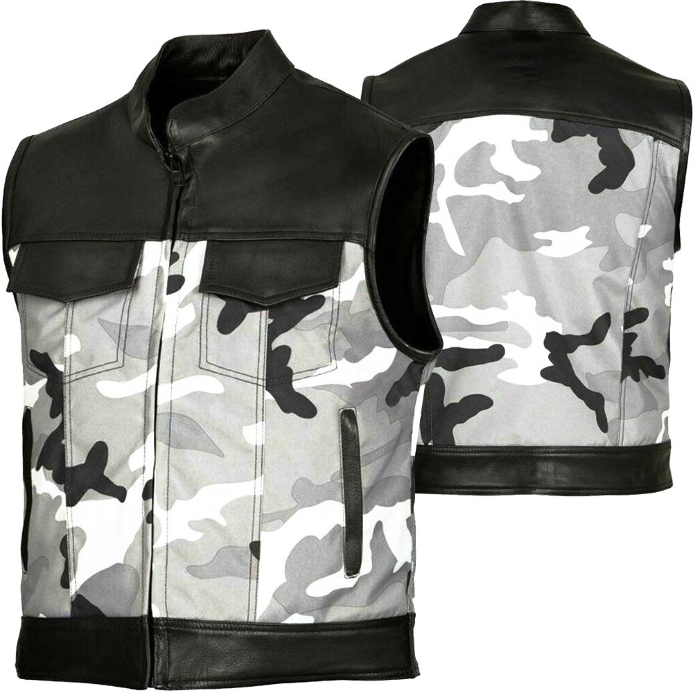 PW-8035 OEM motorcycle leather vest custom branded bulk production leather biker vest
