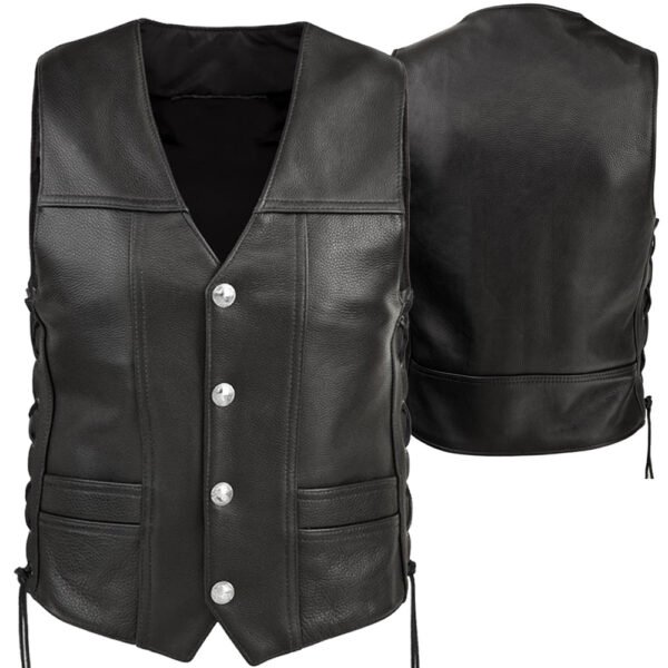 PW-8038 wholesale motorcycle leather vests OEM leather biker vest bulk supplier