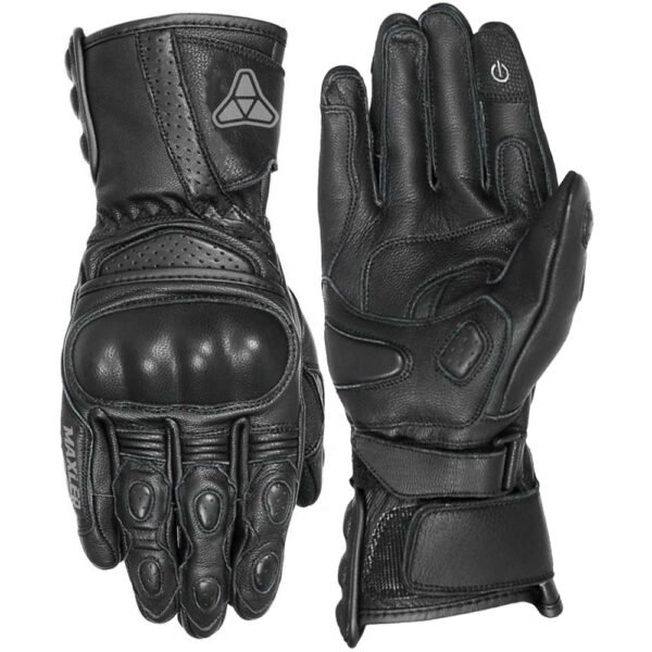 perforated leather gloves for motorcycle riding with hard knuckle protection long cuff gauntlet design