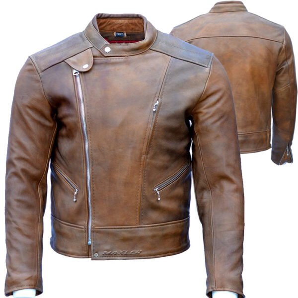 RECOIL touring leather motorcycle jacket protective vintage brown cowhide cafe racer OEM CE ready production