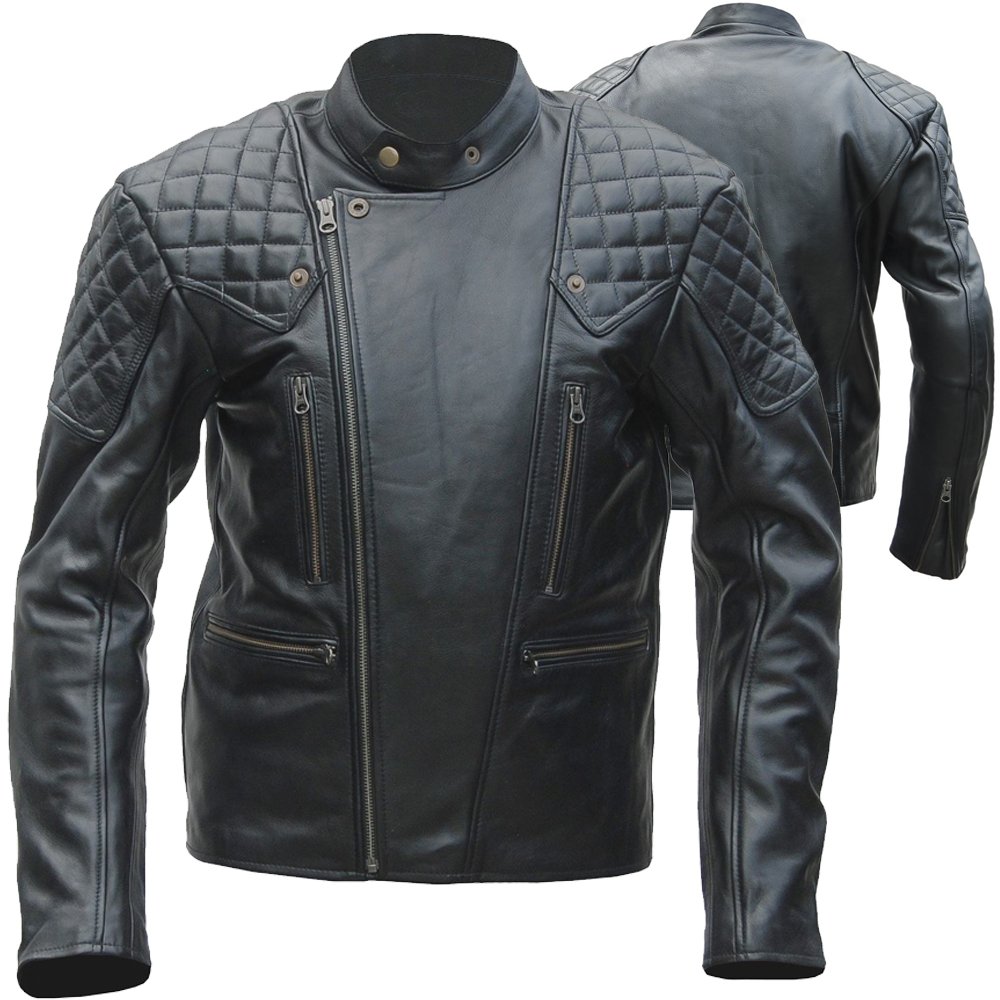 SHADOWLINE armored leather riding jacket cafe racer cowhide black quilted shoulder OEM CE ready production