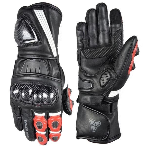 leather motorcycle gloves production perforated leather racing gloves with carbon knuckle protection long gauntlet cuff