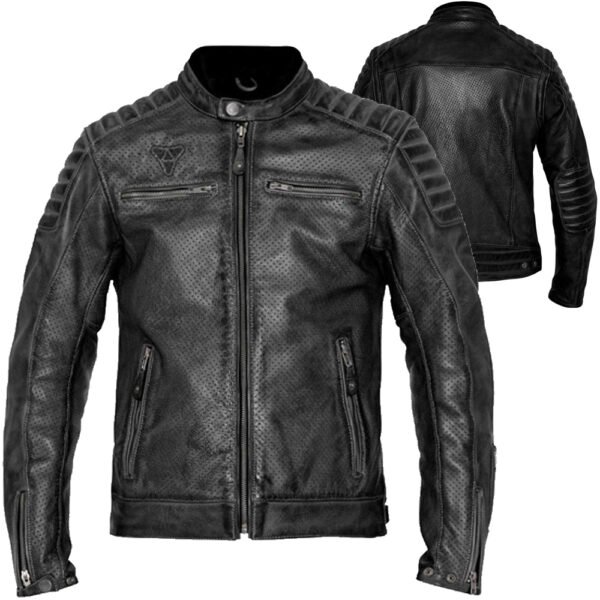 TRINEX perforated leather motorcycle jacket cafe racer black cowhide ventilated OEM CE ready production