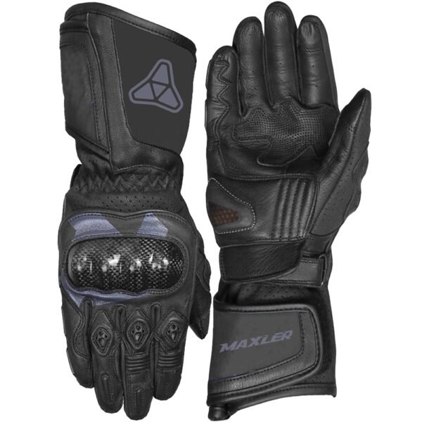 private label cowhide leather motorcycle gloves with perforated leather and carbon knuckle protection long cuff riding gloves
