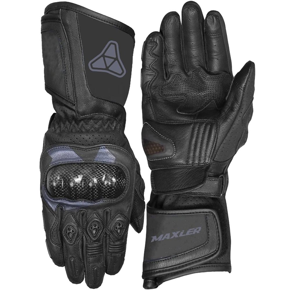 private label cowhide leather motorcycle gloves with perforated leather and carbon knuckle protection long cuff riding gloves