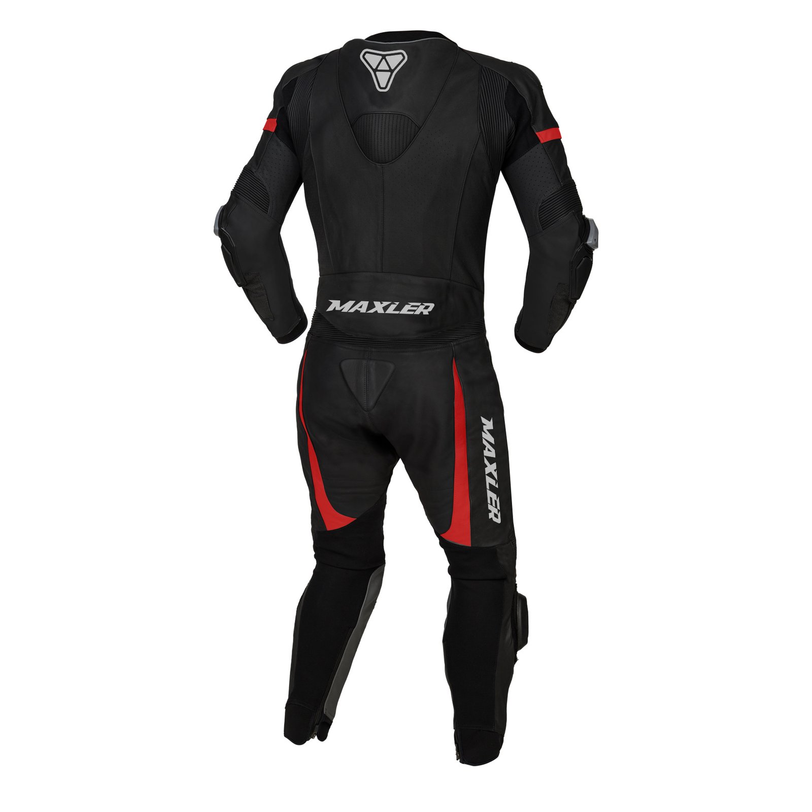 VALTOR motorcycle track racing suit black cowhide leather racing suit with red panels aerodynamic race hump Maxler Motosport