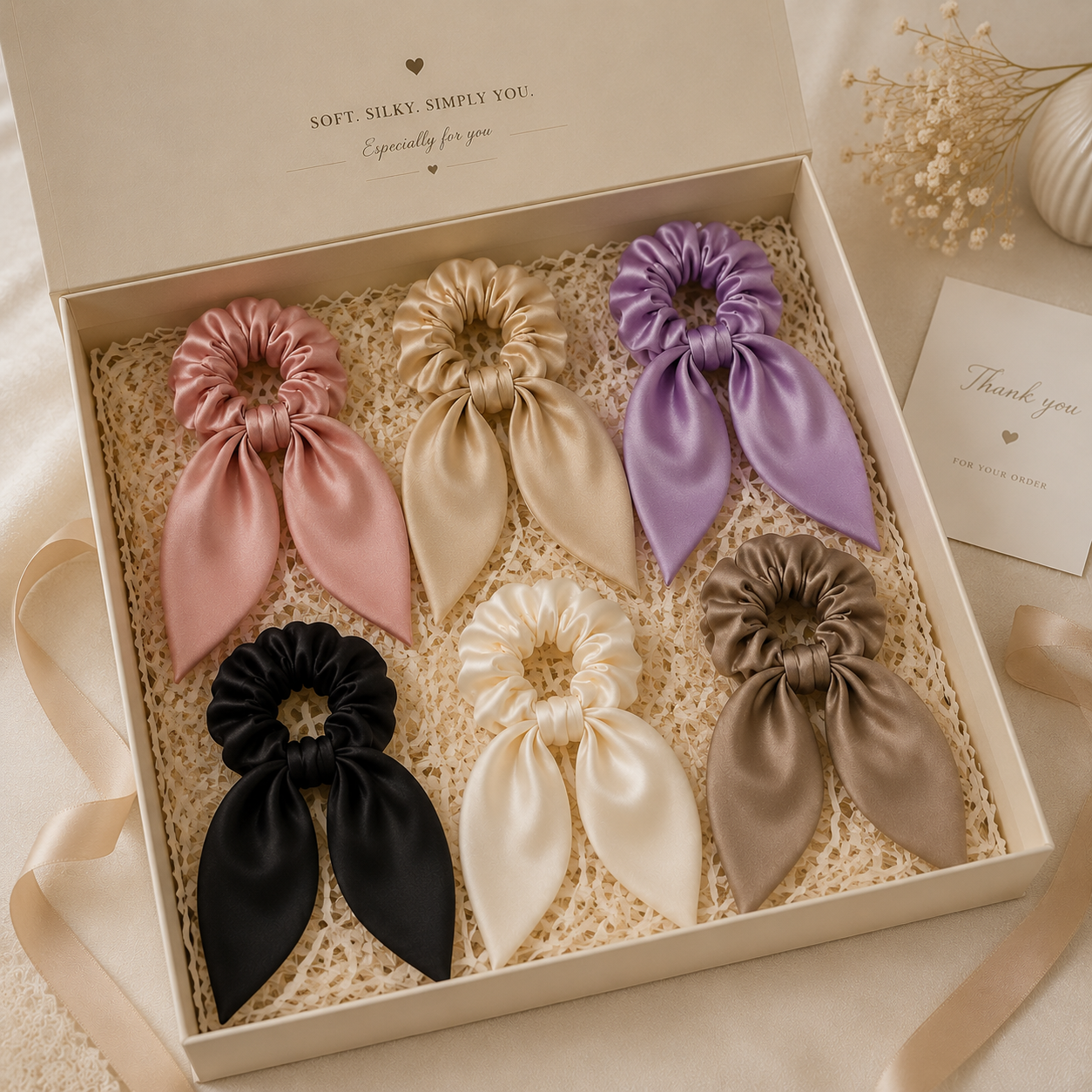 Pack of 6 Long Tail Scrunchies 2 Pack of 6 Long Tail Scrunchies - Image 2