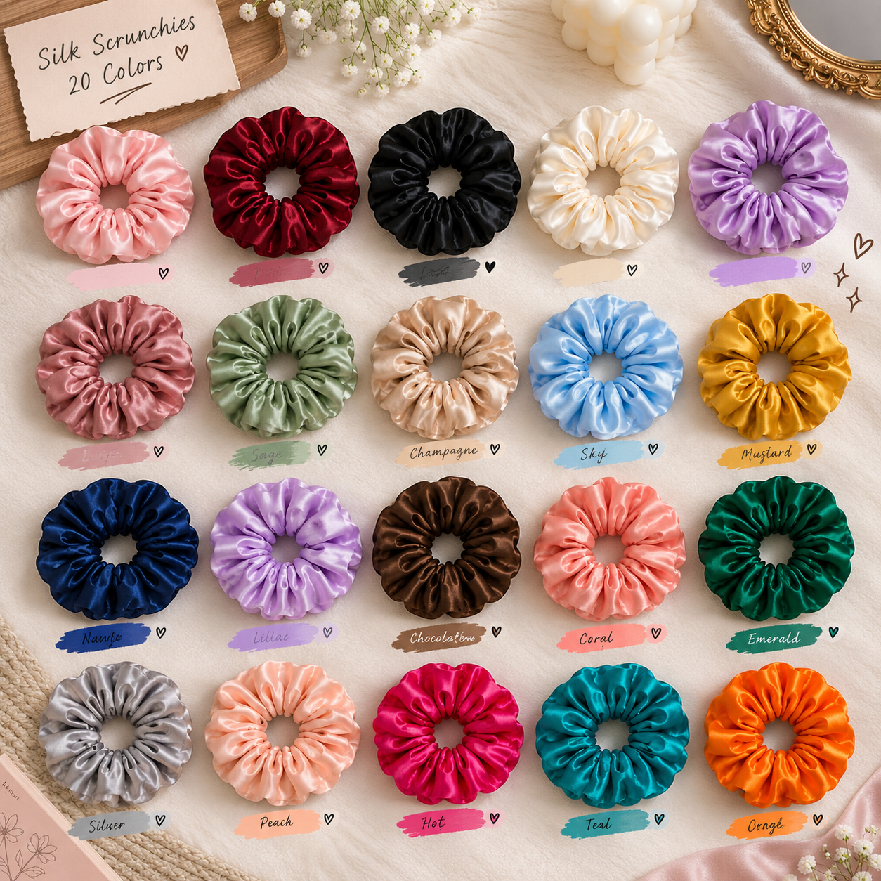 Pack of 20 Silk Scrunchies 2 Pack of 20 Silk Scrunchies - Image 2