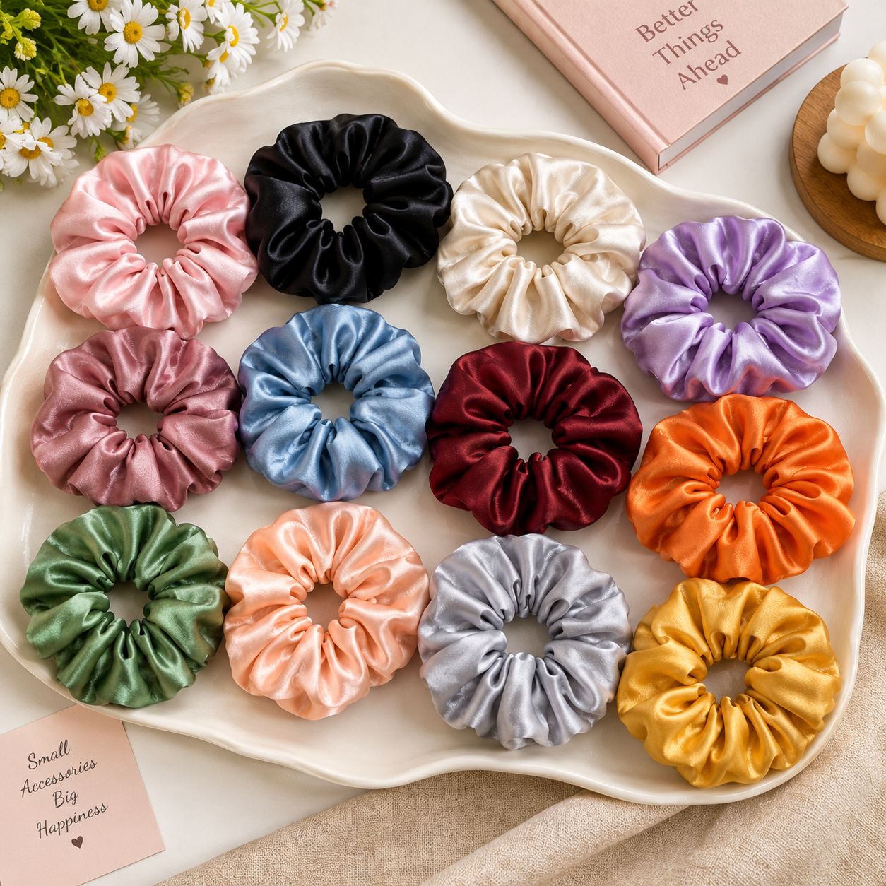 Pack of 12 Silk Scrunchies 1 Pack of 12 Silk Scrunchies